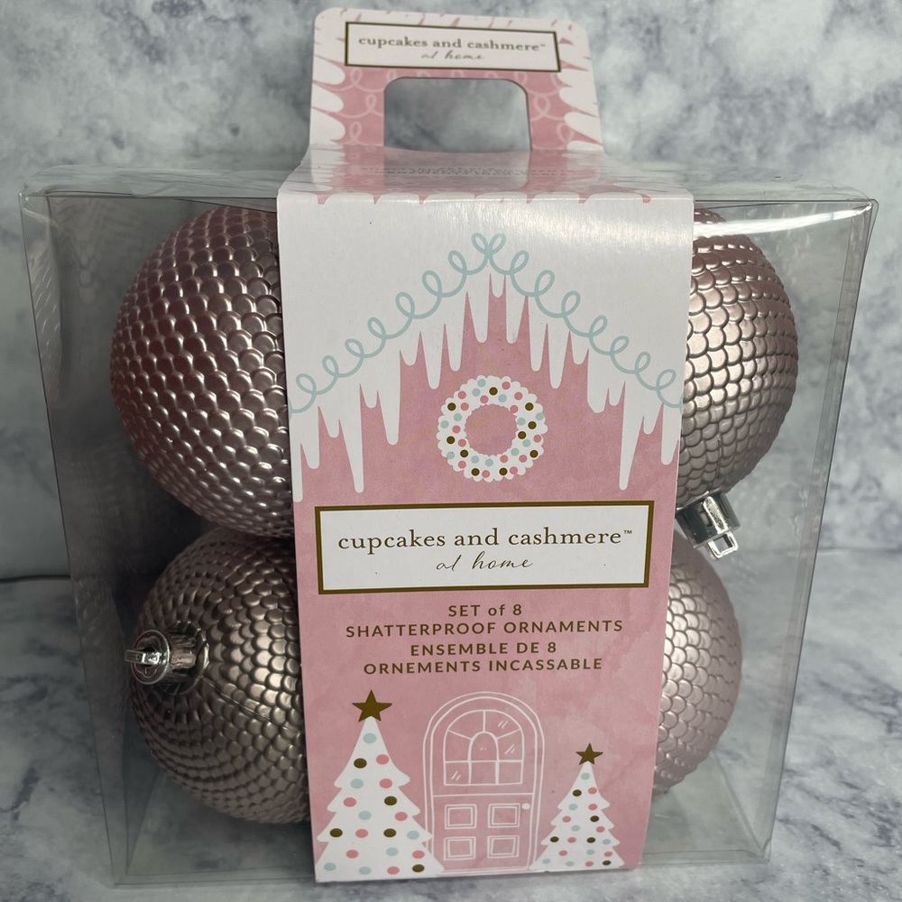 Cupcakes and Cashmere Set of 8 Pink Shatterproof Ornaments